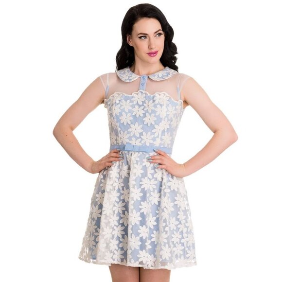 Hell Bunny Vixen New Shirelle Fit & Flare Dress in Blue size Medium NWOT - Picture 1 of 8